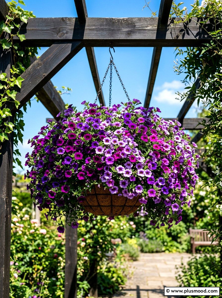 Purple Million Bells Hanging Basket - 25 summer planters with calibrachoa ideas