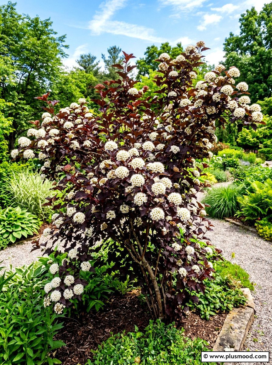 Purple Ninebark Bush - 25 summer foundation planting ideas
