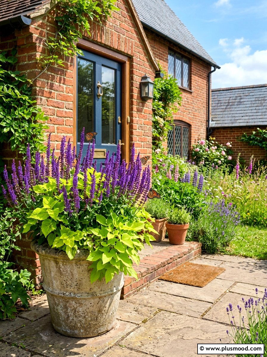 Purple Salvia Pollinator Container - 25 summer container ideas for front door