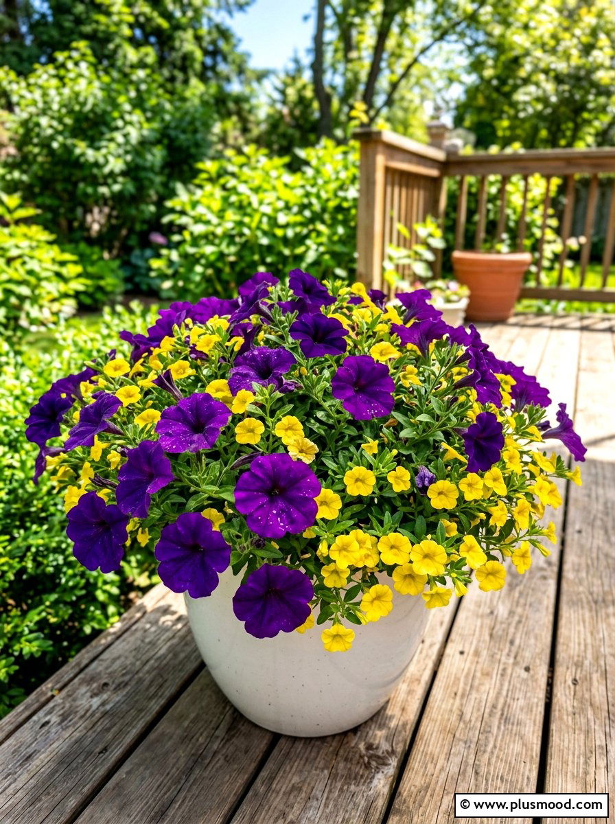 Purple Yellow Flower Pot - 25 summer colorful planter ideas
