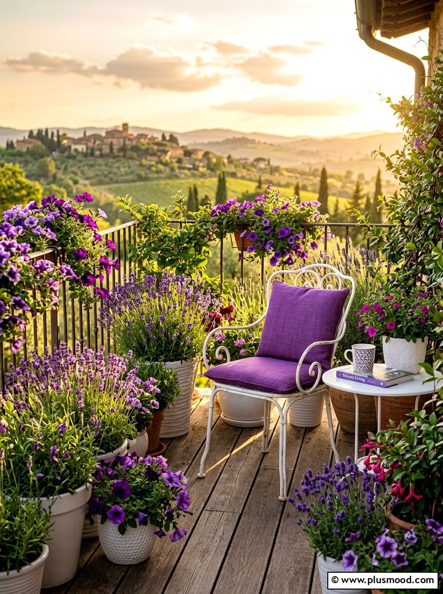Purple balcony flowers - 25 summer colorful balcony ideas