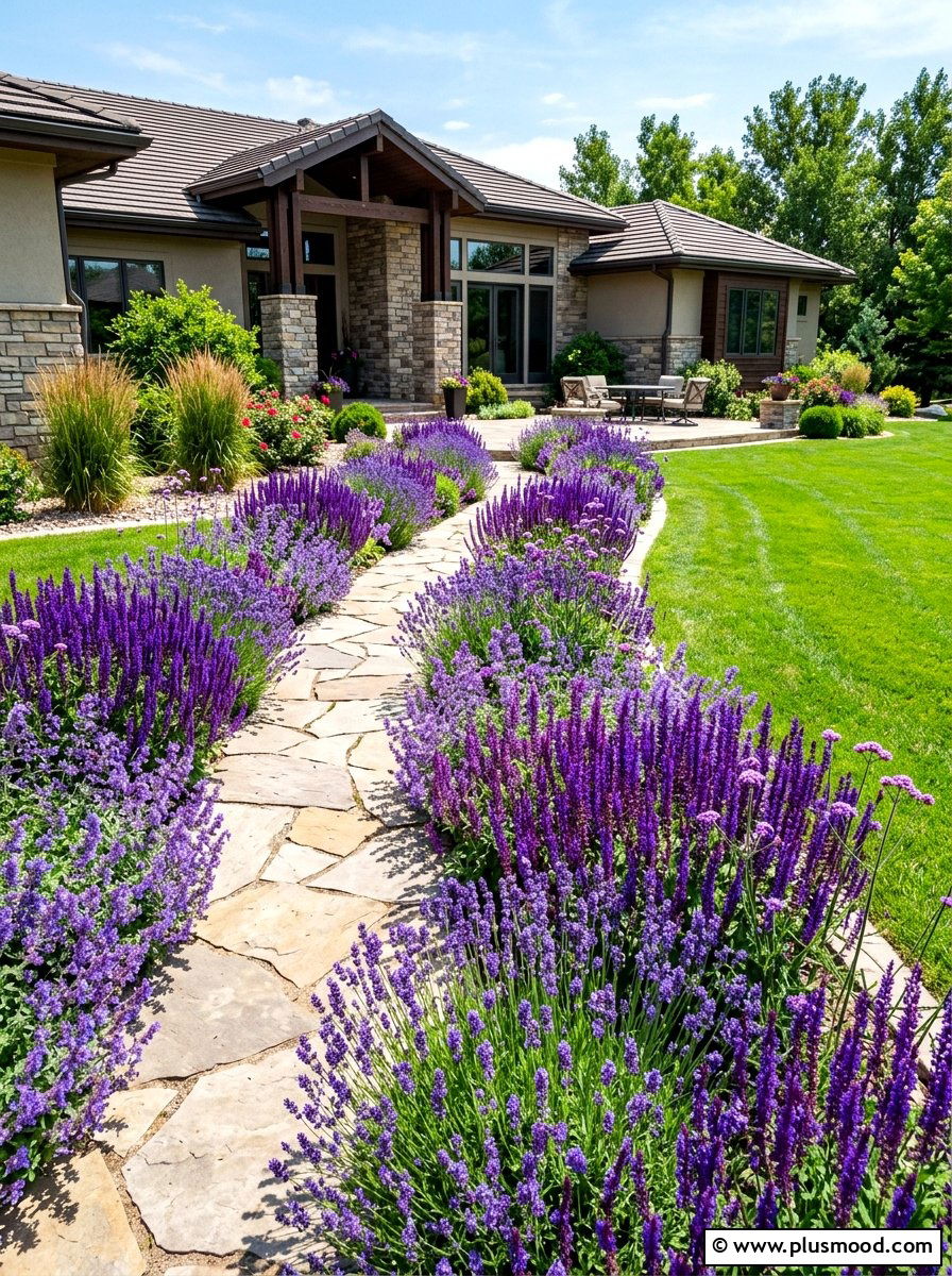Purple flower garden borders - 25 summer colorful curb appeal ideas
