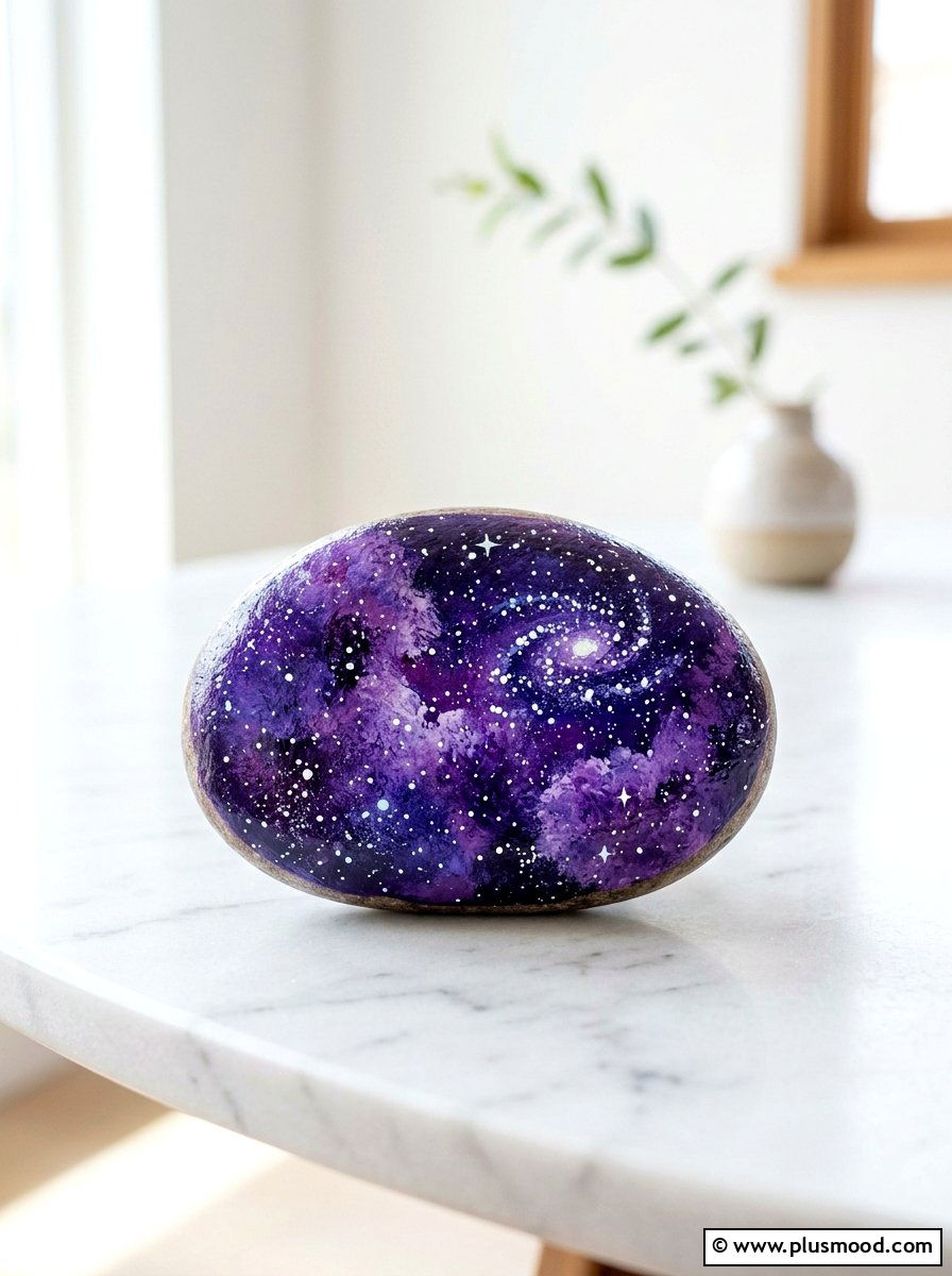 Purple galaxy painted rock - 25 painted rock ideas with galaxy design