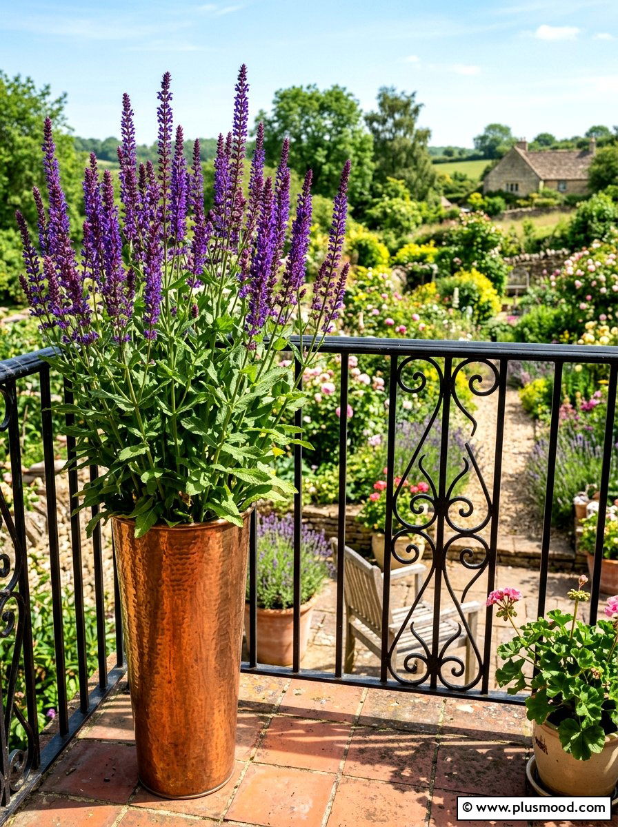 Purple salvia garden container - 25 summer monochrome planter ideas
