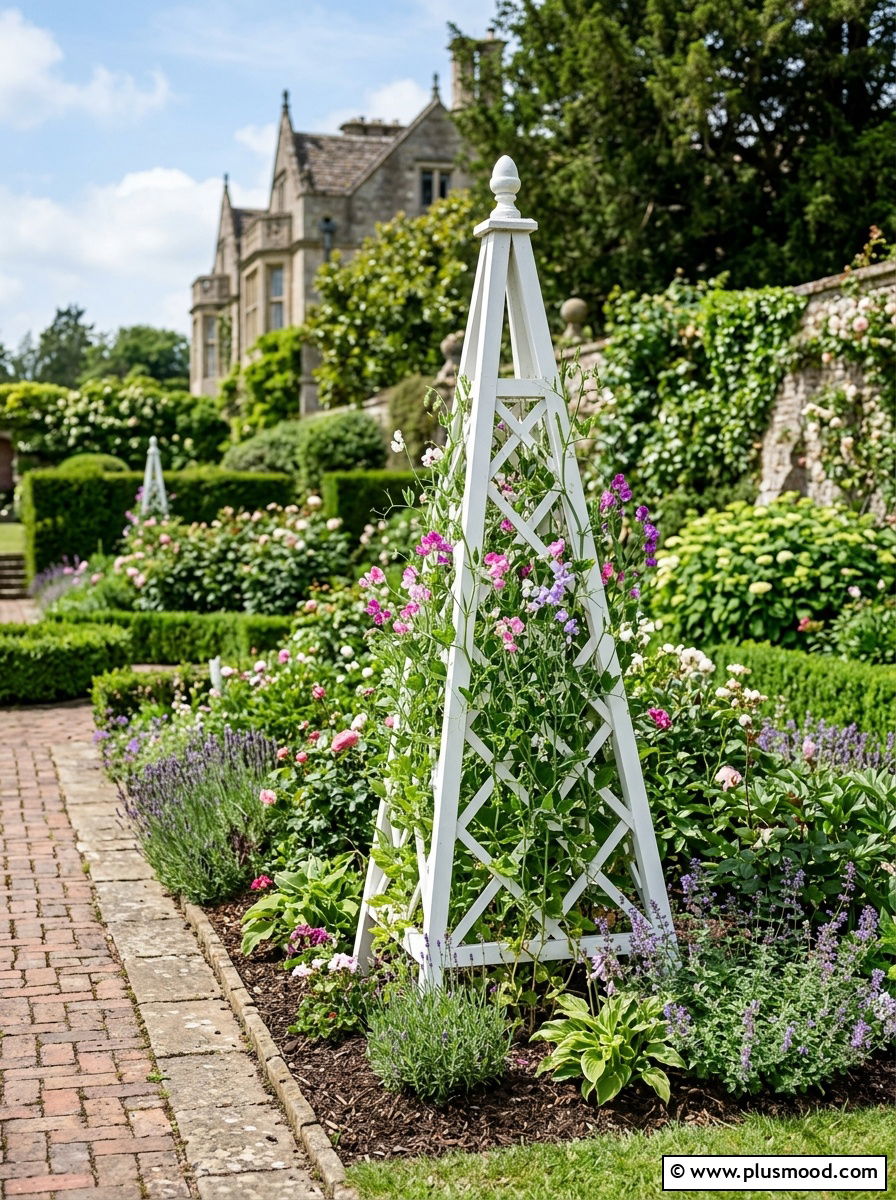 Pyramid Obelisk For Pea Trellising - 25 outdoor garden decor ideas with vegetable display