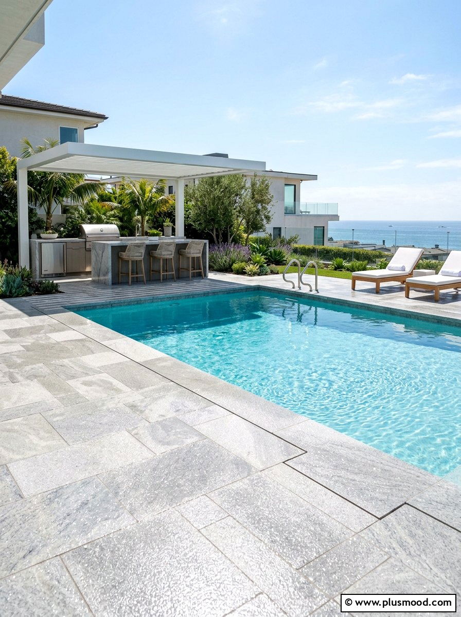 Quartzite pool decking - 25 pool landscaping ideas with natural stone