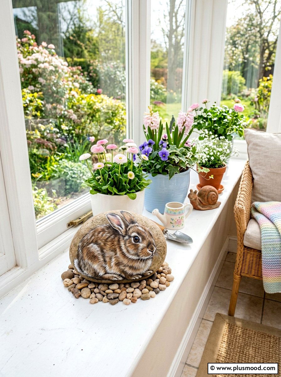 Rabbit rock painting - 25 painted rock ideas with woodland creatures