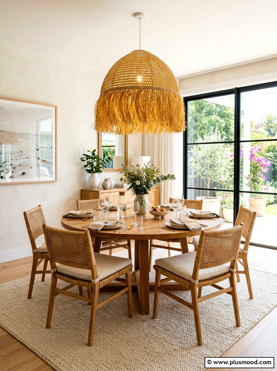 Raffia Light Fixture - 25 summer natural texture decor ideas