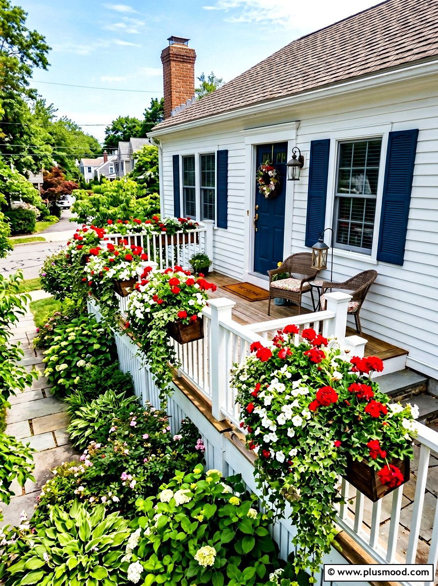 Railing flower boxes - 25 summer small porch curb appeal ideas