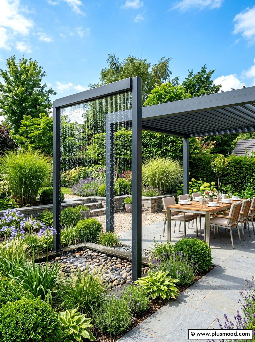 Rain Curtain Water Feature - 25 summer garden fountain ideas