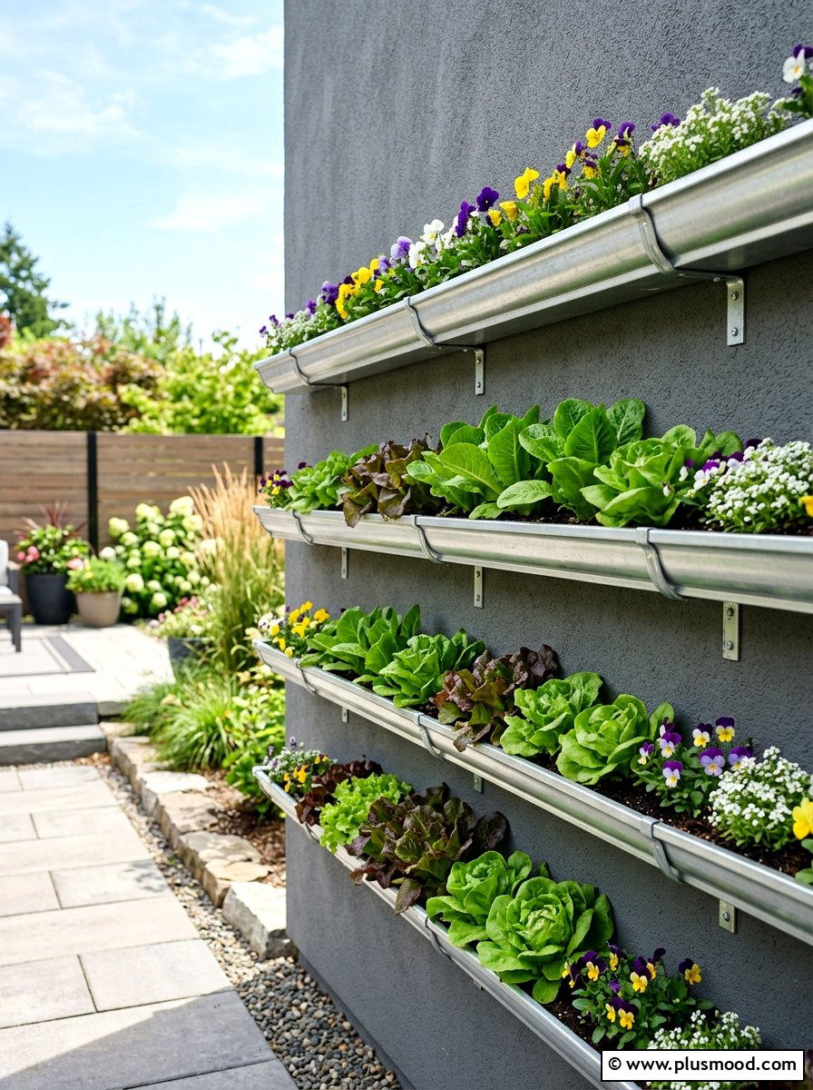 Rain Gutter Garden Wall - 25 small backyard ideas with vertical garden