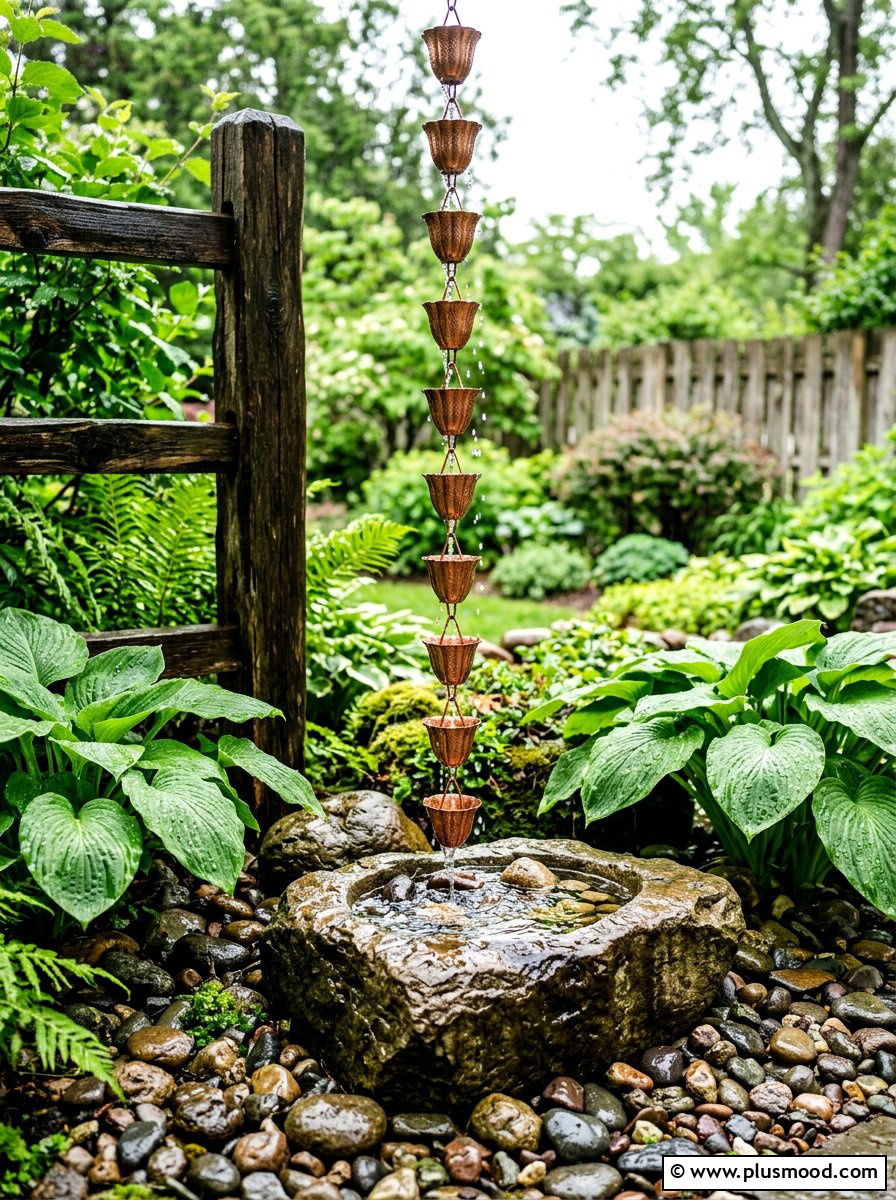 Rain chain water feature - 25 summer backyard fence decor ideas