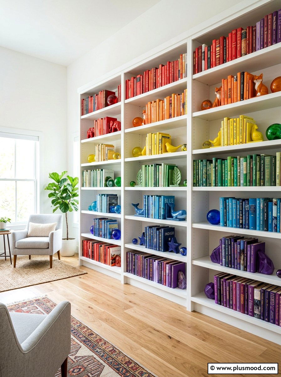 Rainbow Bookshelf - 25 summer colorful decor ideas