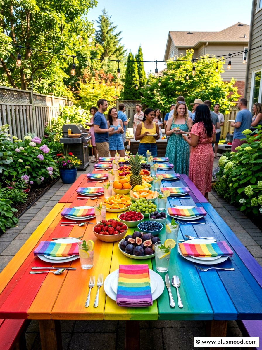 Rainbow Colored Table - 25 summer brunch table ideas