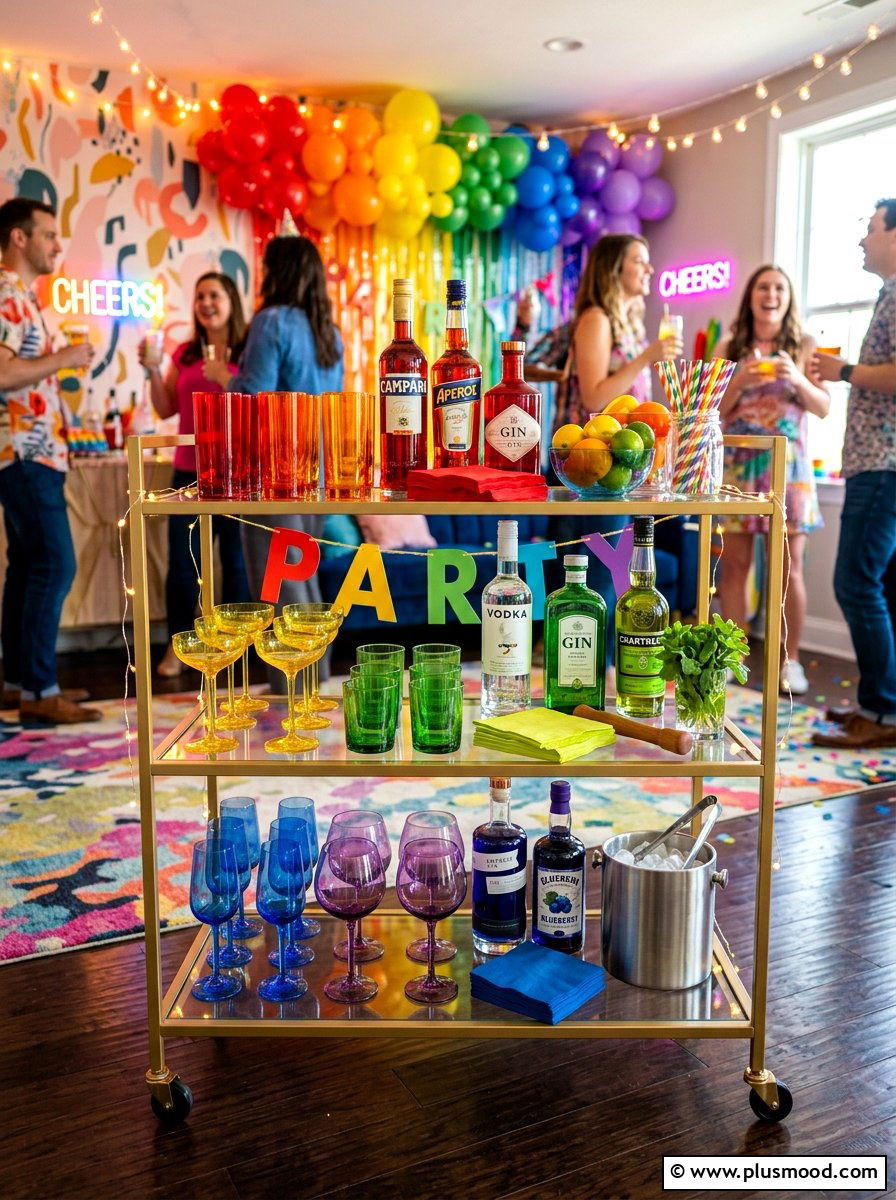Rainbow Colorful Bar Cart - 25 summer bar cart styling ideas for summer