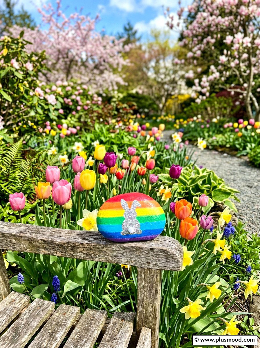 Rainbow Easter rock - 25 painted rock ideas for Easter