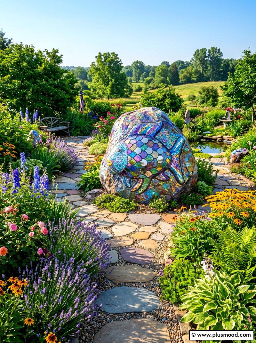 Rainbow Fish Rock - 25 painted rock ideas with fish design
