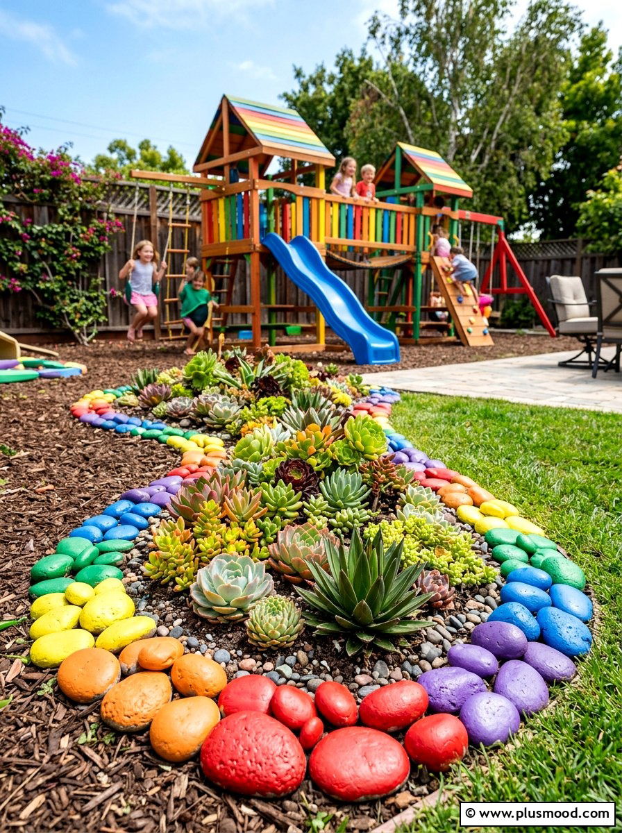 Rainbow Garden Stones - 25 painted rock ideas for succulent garden