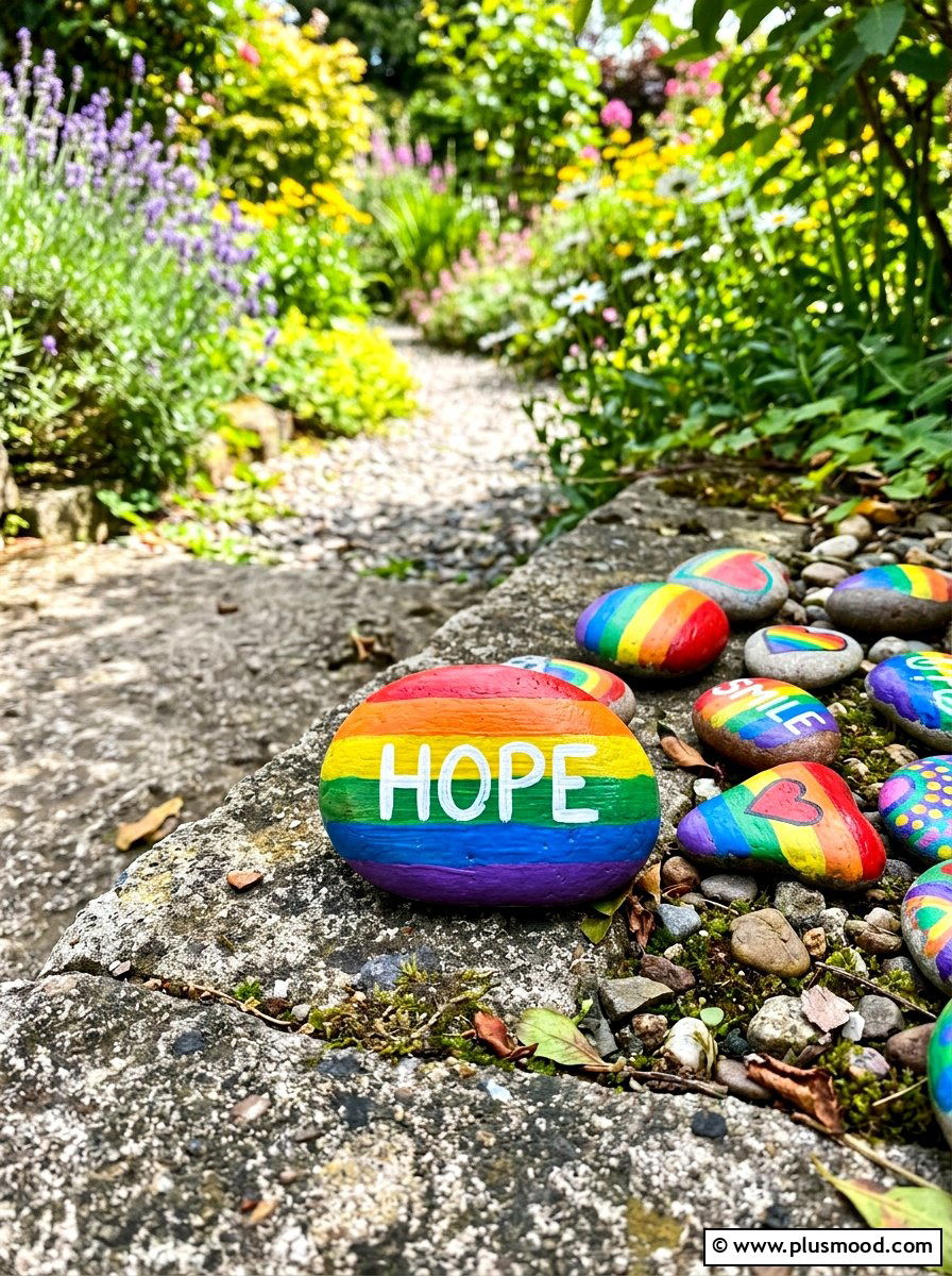 Rainbow Hope Painted Stones - 25 painted rock ideas with inspirational words