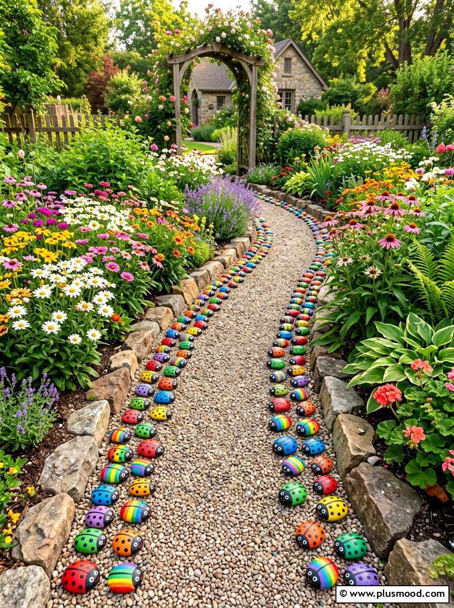 Rainbow Ladybug Rock Art - 25 painted rock ideas with ladybugs
