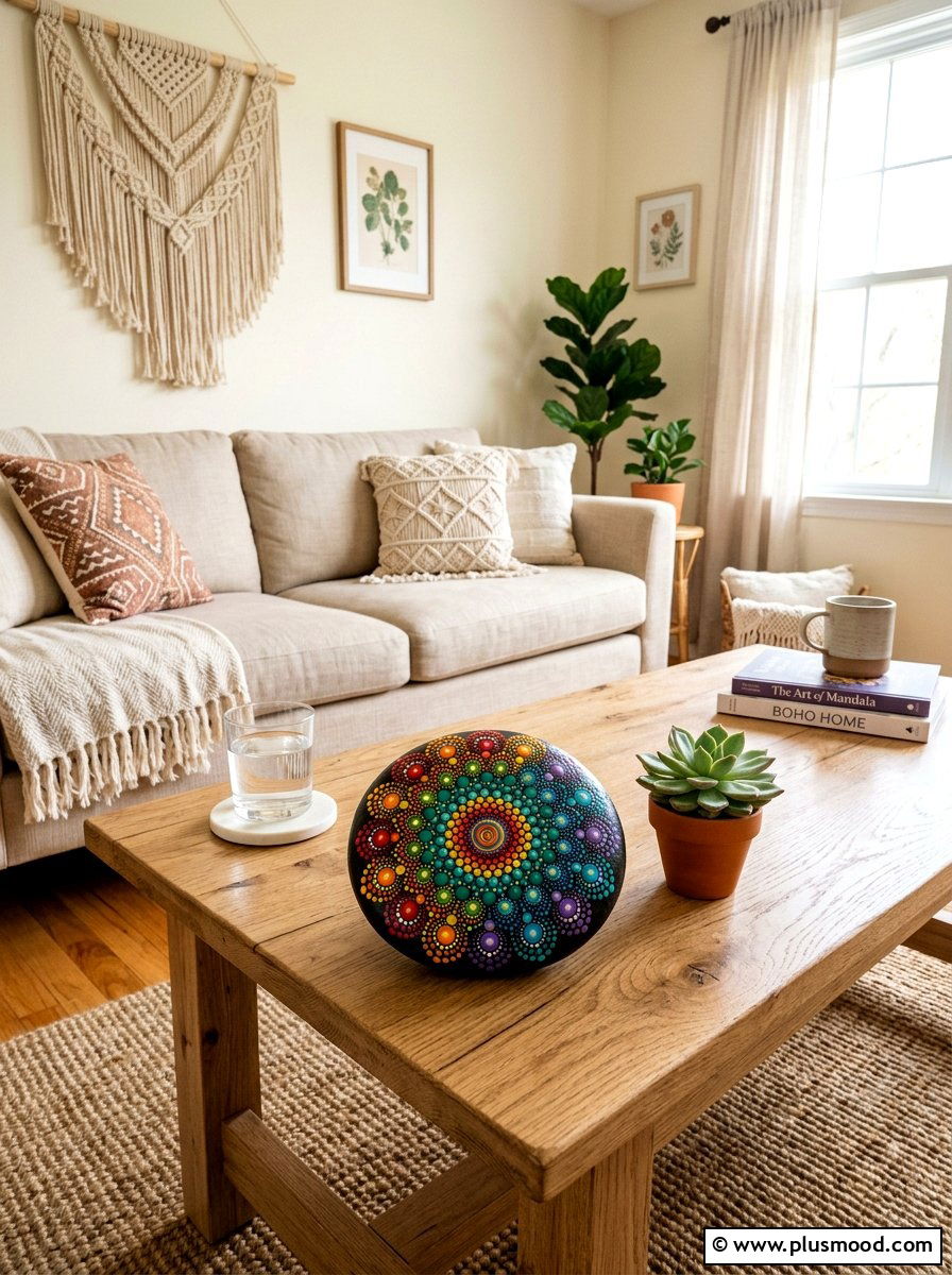 Rainbow Mandala Rock - 25 painted rock ideas with mandala