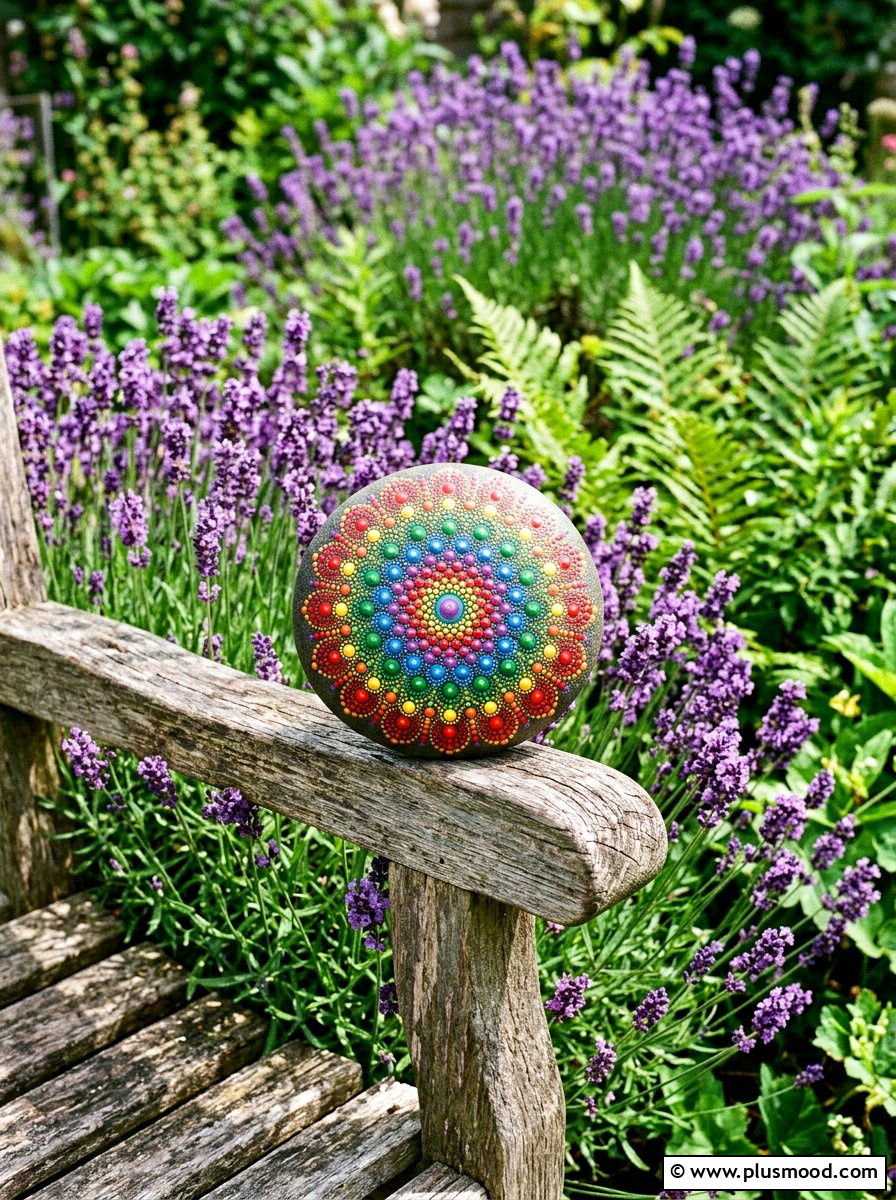 Rainbow Mandala Stone - 25 painted rock ideas with dot painting