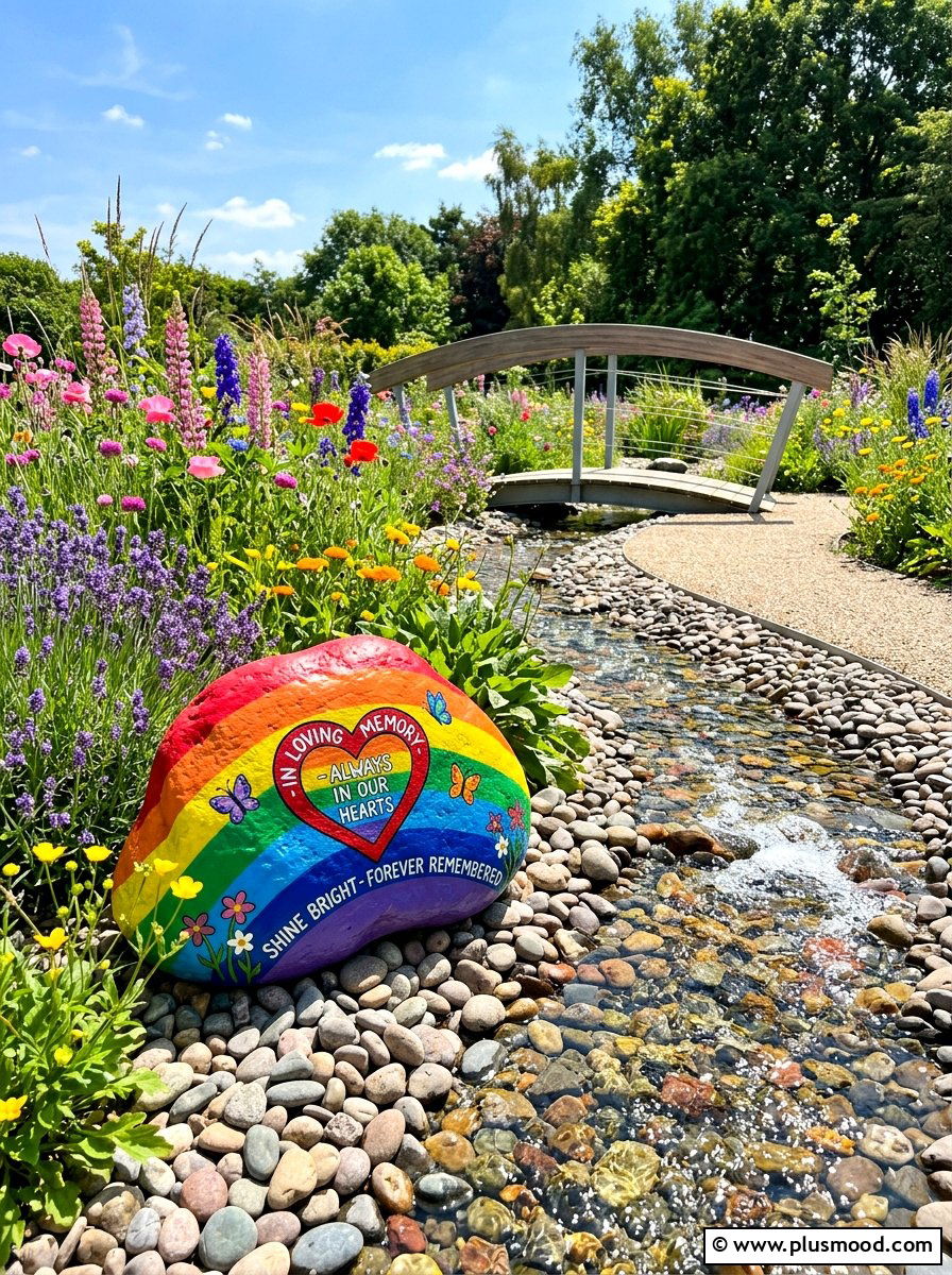 Rainbow Painted Rock - 25 painted rock ideas for memorial garden