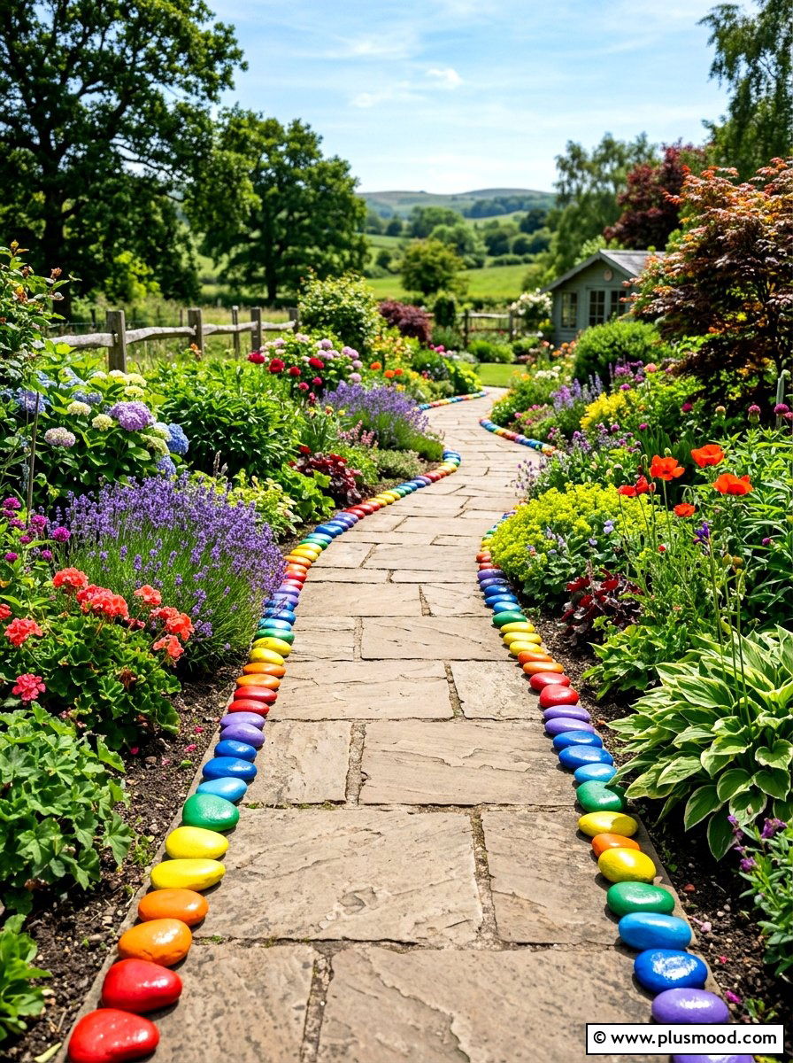 Rainbow Painted Rock - 25 painted rock ideas for outdoor gallery