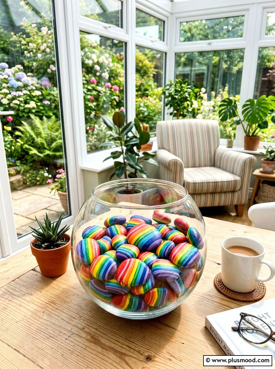 Rainbow Painted Rock - 25 painted rock ideas for tabletop display