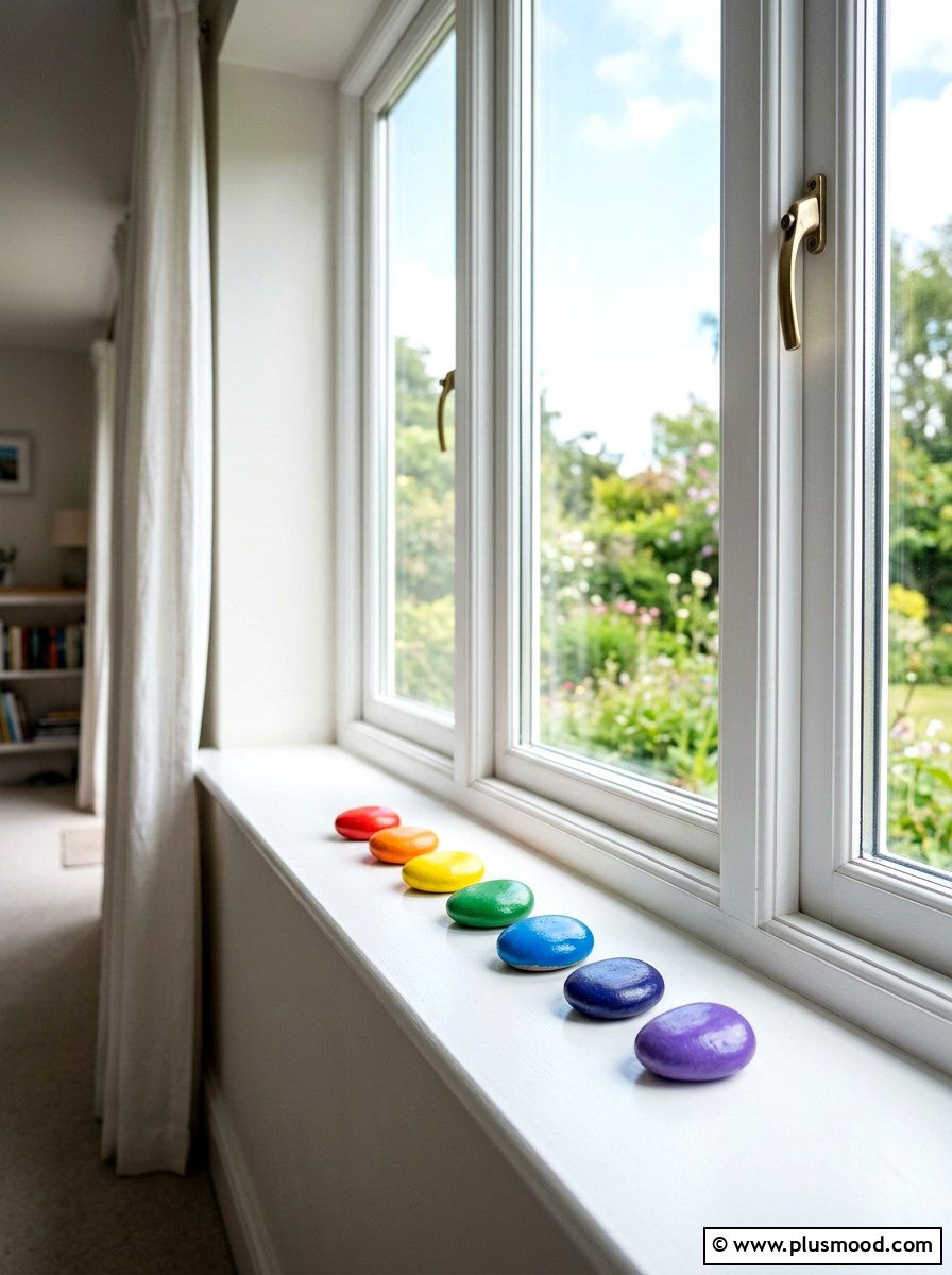 Rainbow Painted Stones - 25 painted rock ideas for window sill display