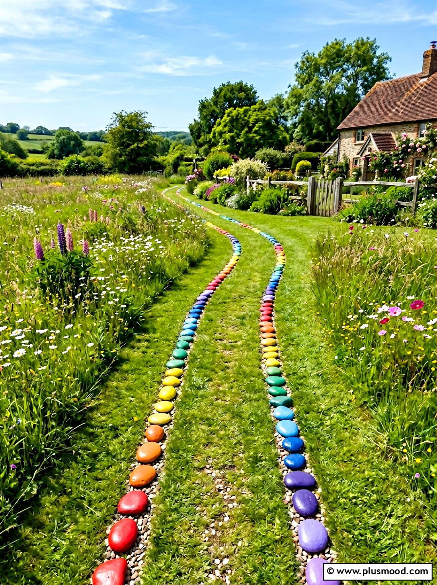 Rainbow Painted Stones - 25 painted rock ideas for pathway art