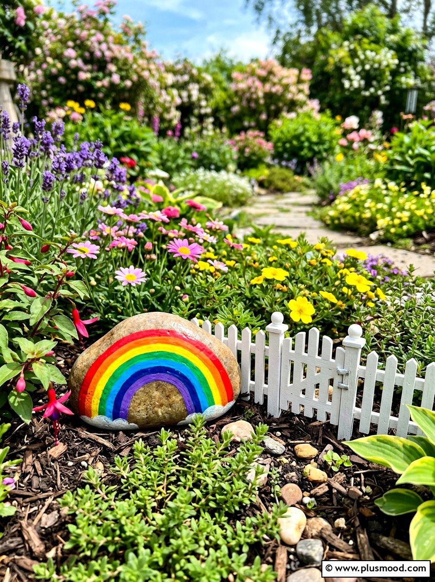 Rainbow Rock - 25 painted rock ideas for fairy garden