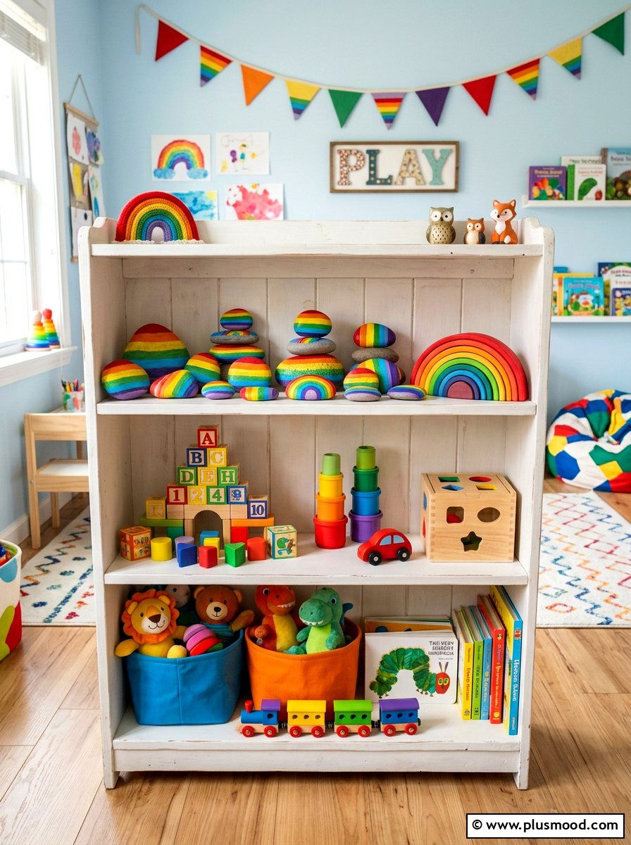 Rainbow Stripe Rocks - 25 painted rock ideas with abstract designs
