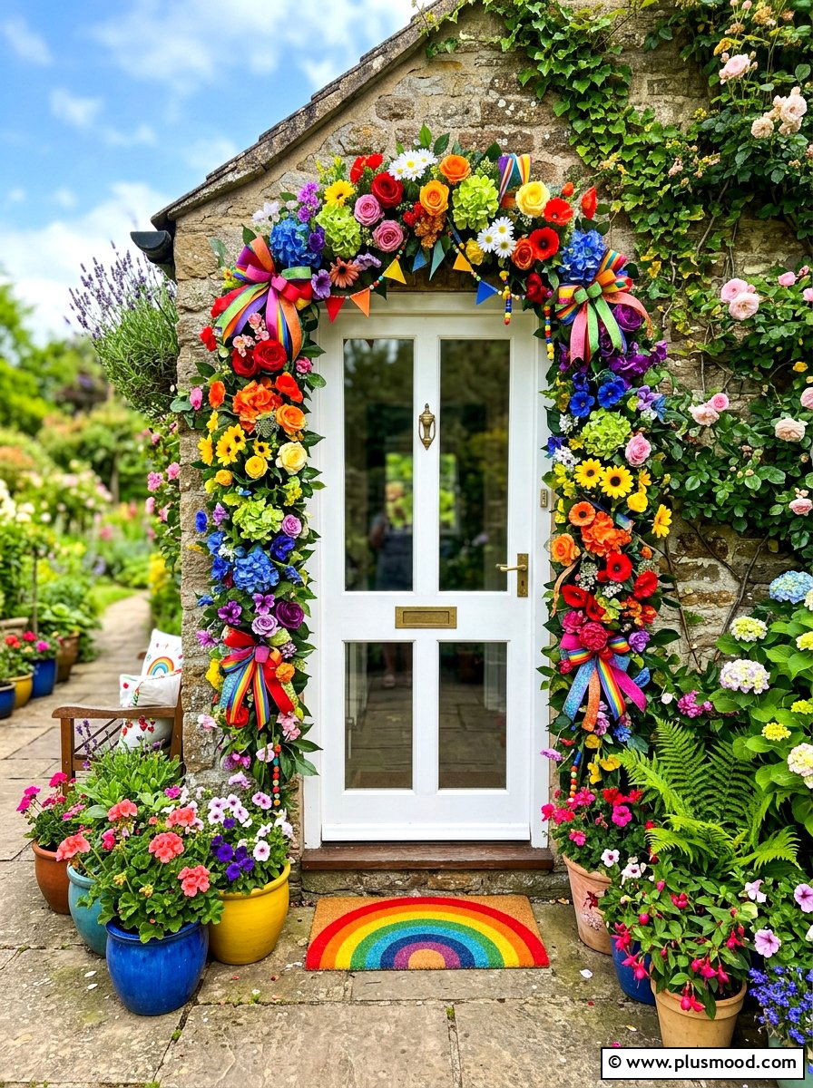 Rainbow Summer Door Garland - 25 summer door decor ideas for summer