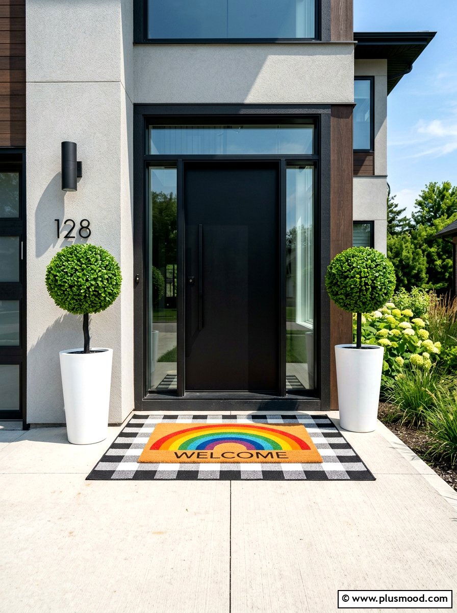 Rainbow Welcome Mat - 25 summer colorful front porch ideas