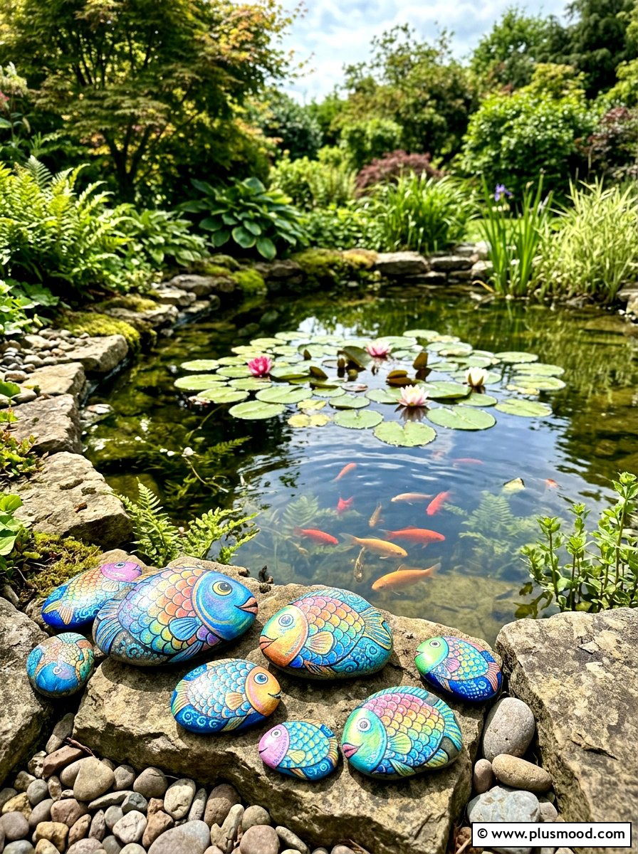 Rainbow fish rock - 25 painted rock ideas with rainbow design