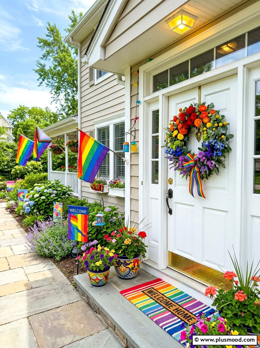 Rainbow floral wreath - 25 summer front porch wreath ideas