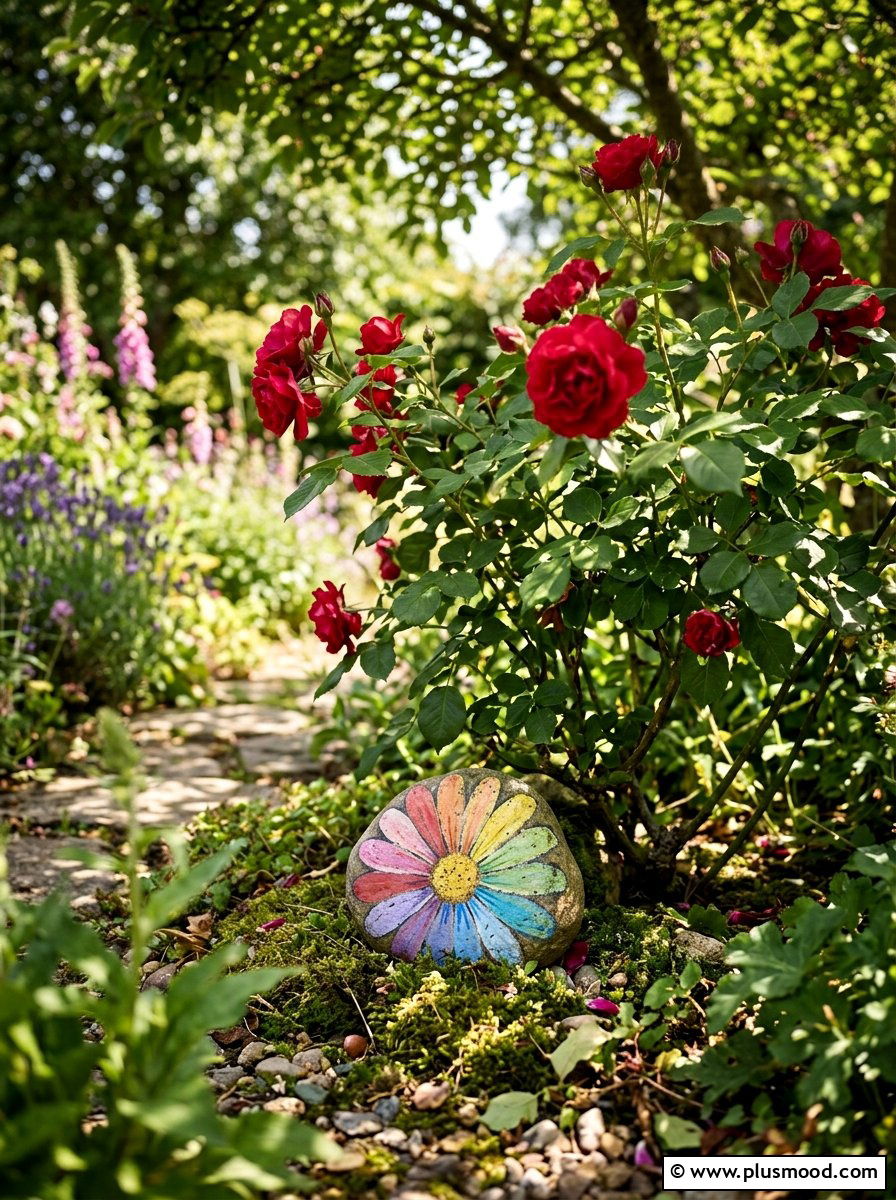 Rainbow flower stone - 25 painted rock ideas with rainbow design