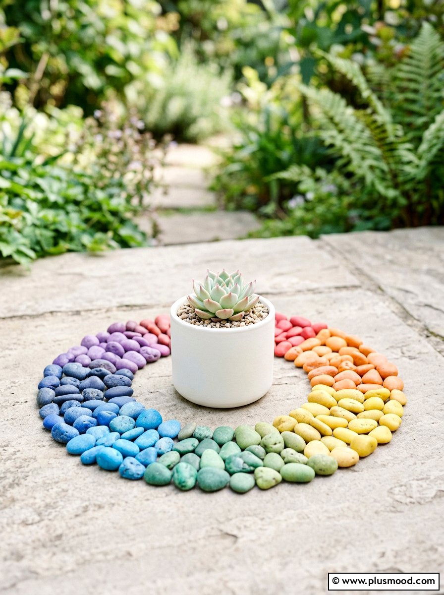 Rainbow garden stones - 25 painted rock ideas for potted plant display