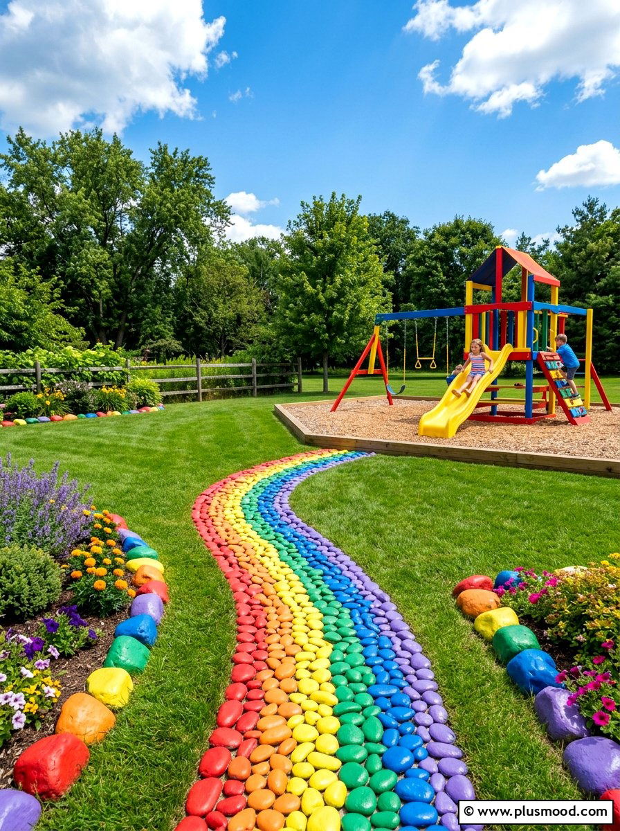 Rainbow garden stones - 25 painted rock ideas for outdoor decor