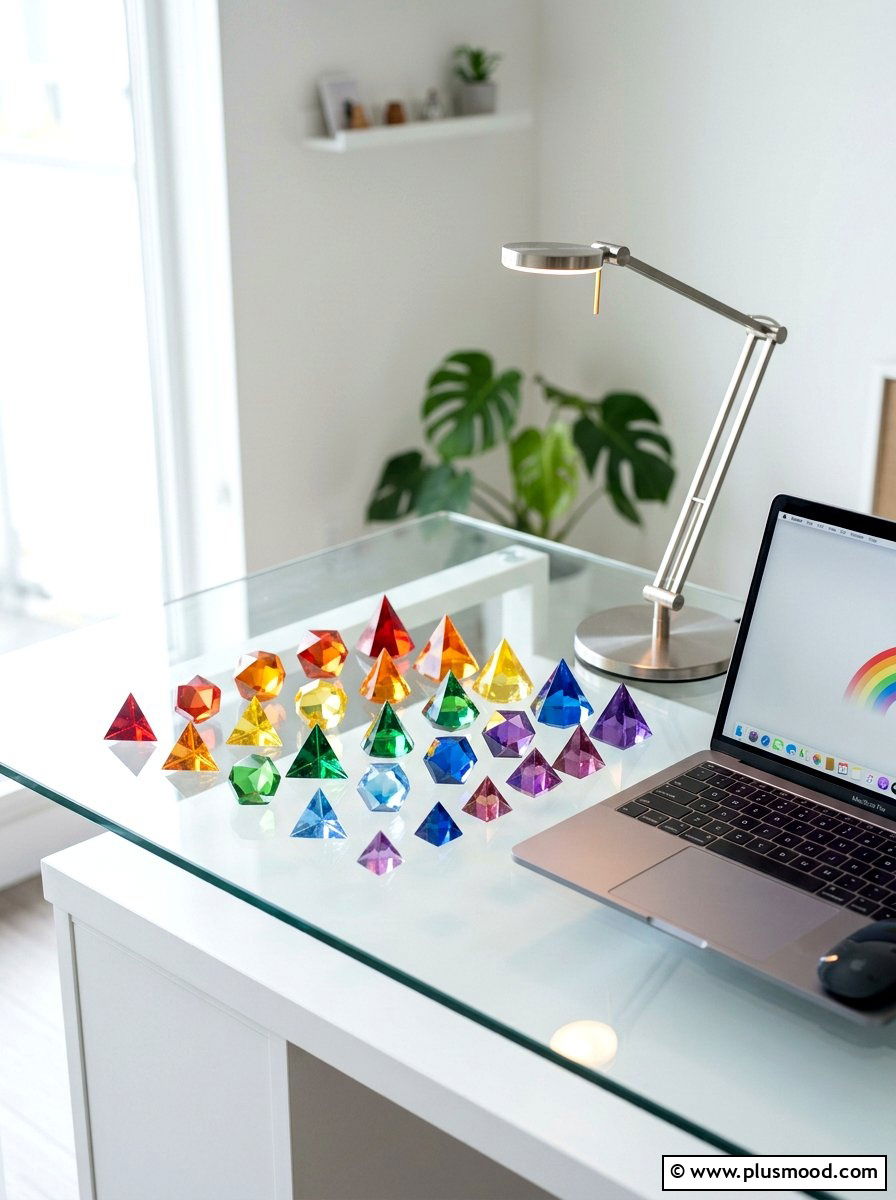 Rainbow geometric stone - 25 painted rock ideas with rainbow design