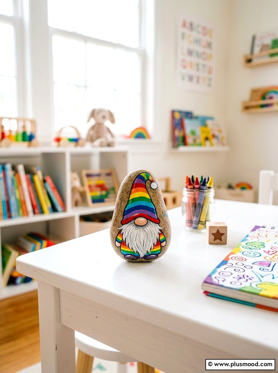 Rainbow gnome - 25 painted rock ideas with gnomes
