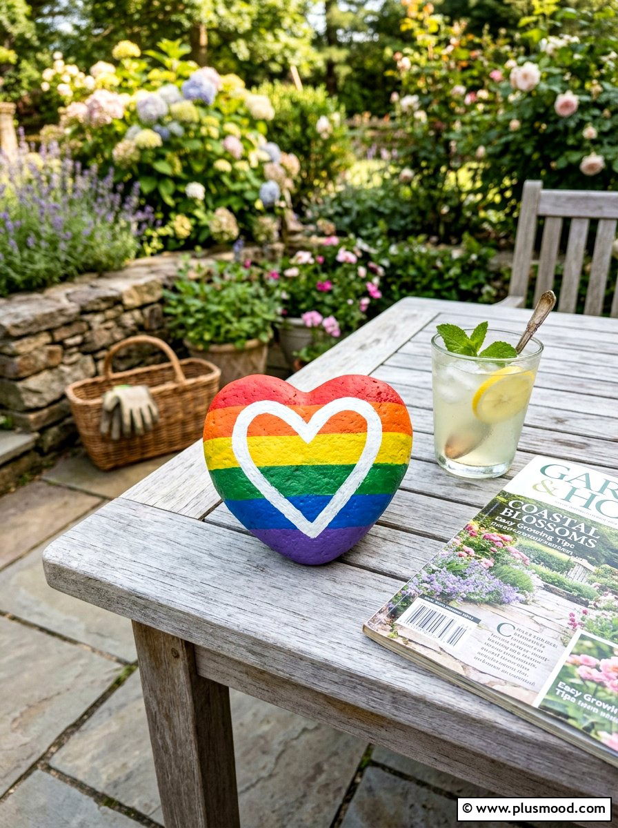 Rainbow heart rock - 25 painted rock ideas with rainbow design