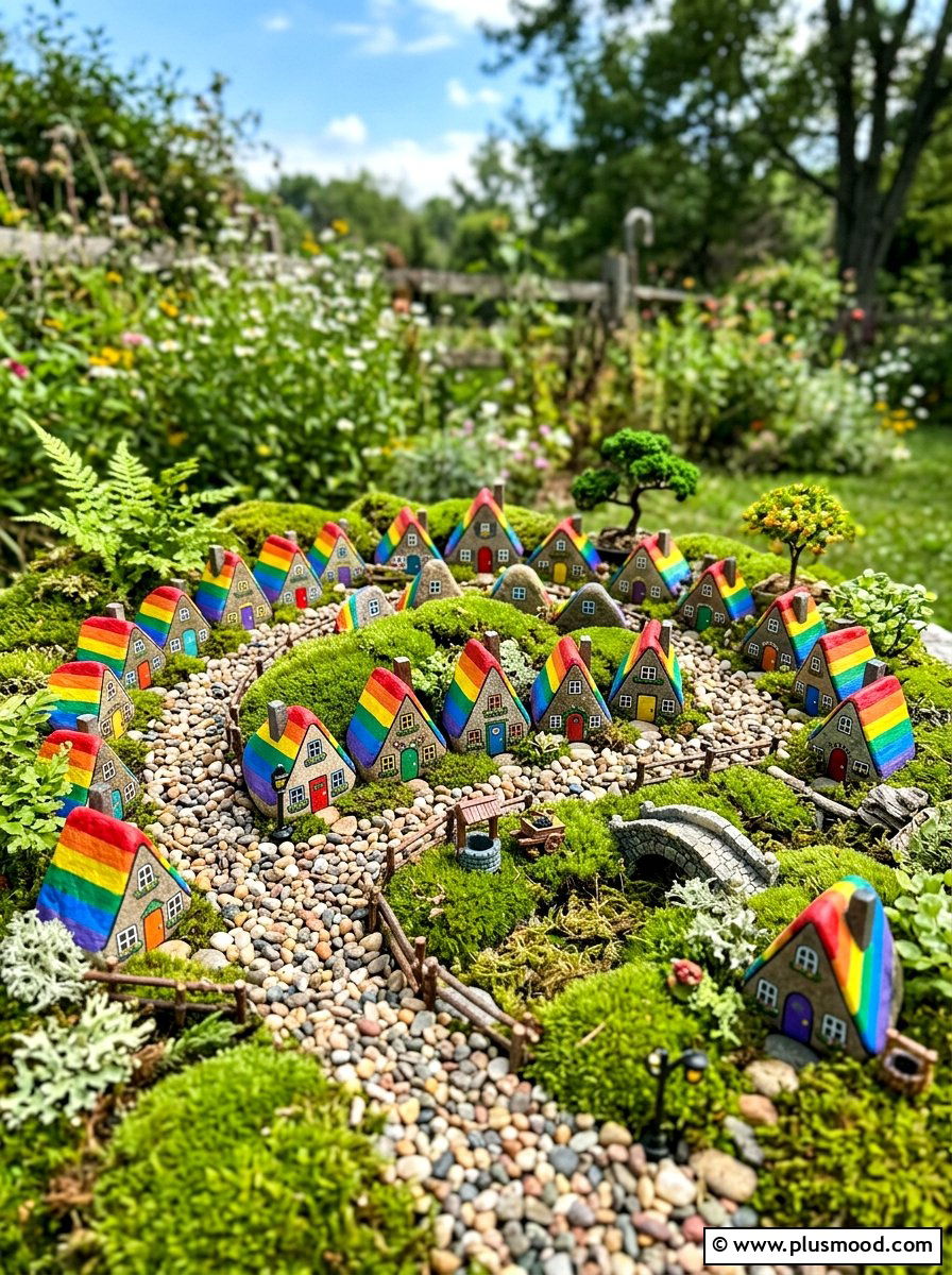 Rainbow house stone - 25 painted rock ideas with rainbow design