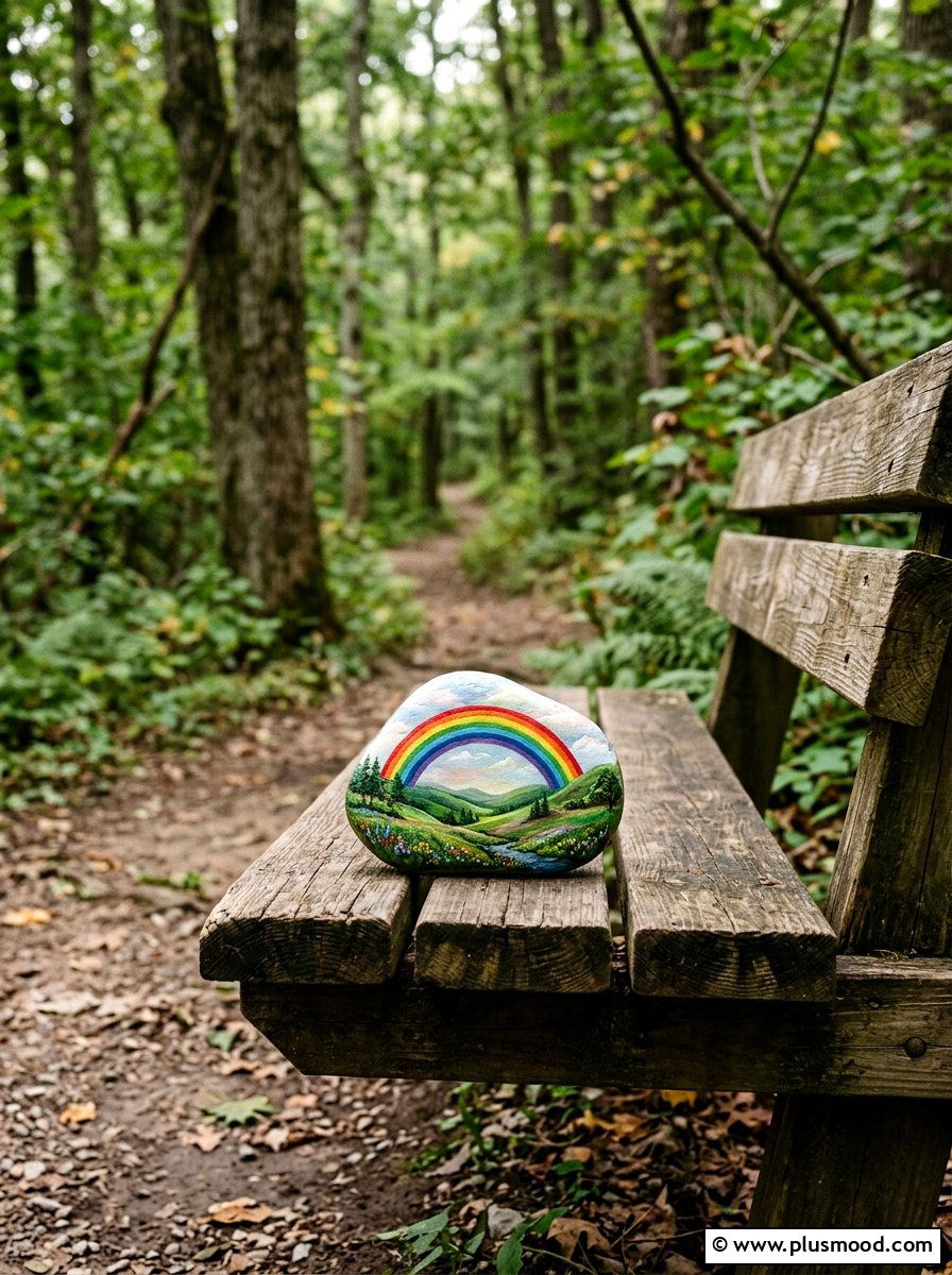 Rainbow landscape rock - 25 painted rock ideas with rainbow design