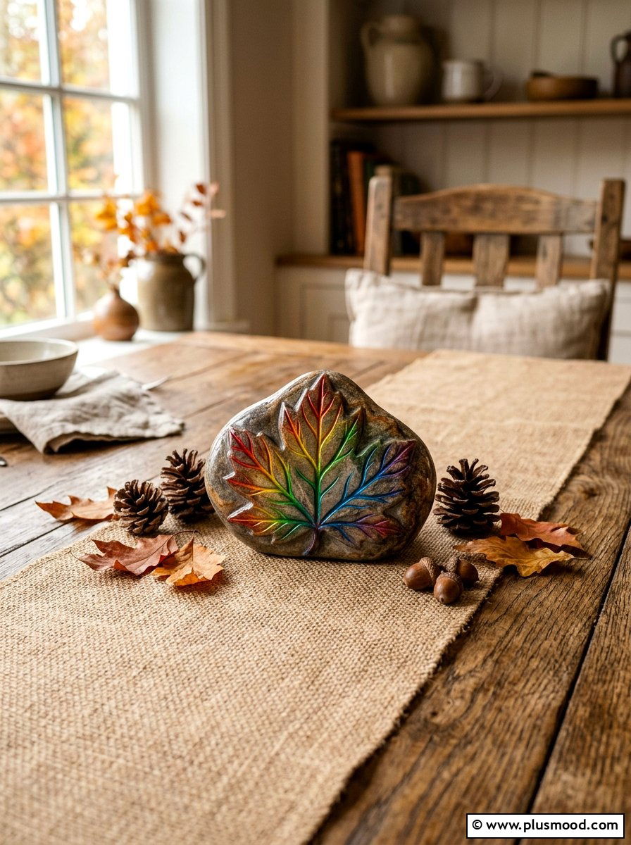 Rainbow leaf stone - 25 painted rock ideas with rainbow design