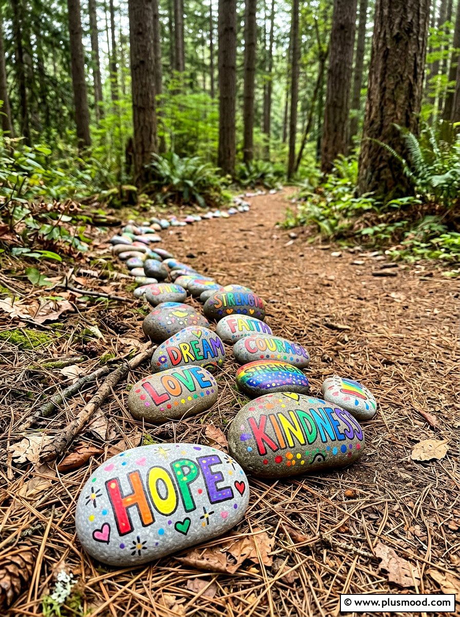 Rainbow lettering rock - 25 painted rock ideas with rainbow design