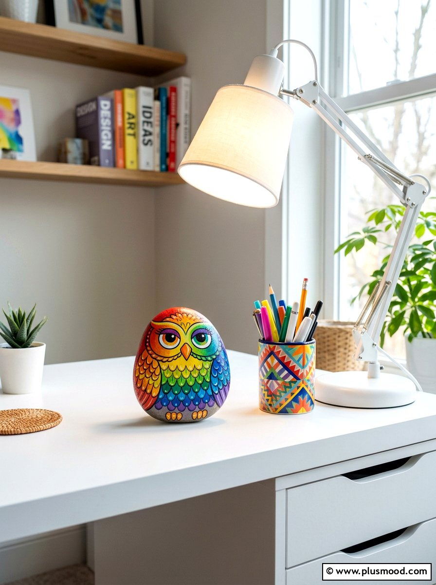 Rainbow owl painting - 25 painted rock ideas with owls