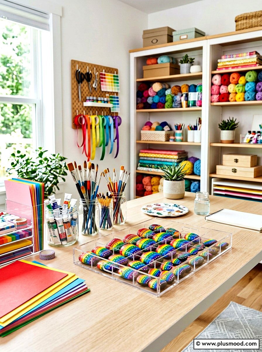 Rainbow striped stones - 25 Painted Rock Ideas