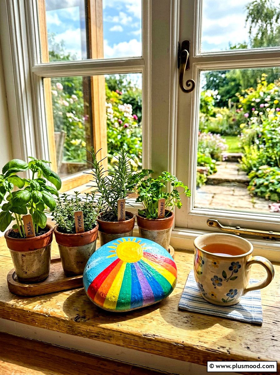 Rainbow sunshine stone - 25 painted rock ideas with rainbow design